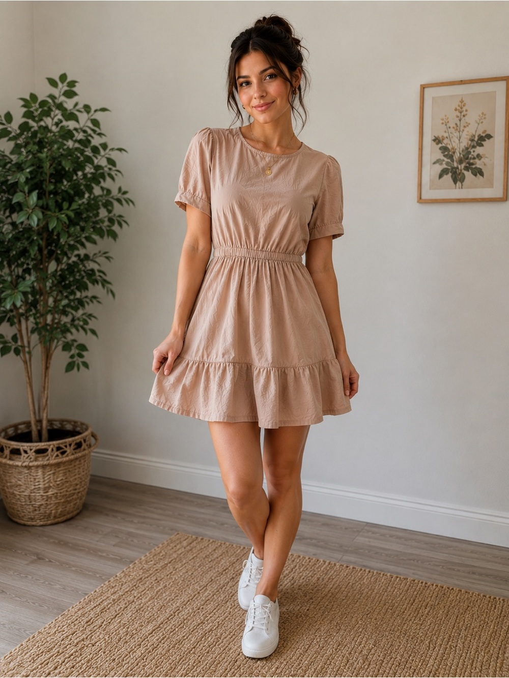 Lush Clothing Blush Pink Midi Dress Size Small Elastic Waist Cottagecore